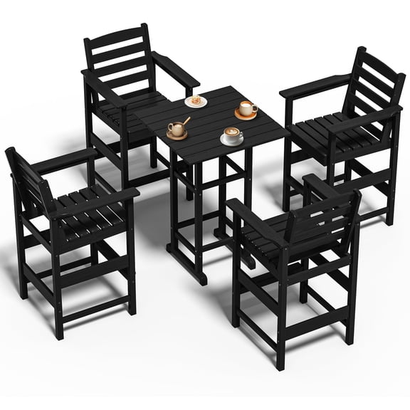 Cobiod Adirondack Bar Set, 5-Piece Outdoor Patio Furniture Set with 4 Bar Height Chairs and Table, HDPE All-Weather Balcony, Backyard, Black