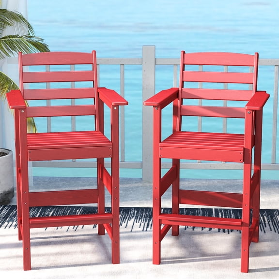 Cobiod Adirondack Bar Set of 2, Outdoor Patio Furniture Set with 2 Bar Height Chairs , HDPE All-Weather Balcony, Backyard, Red