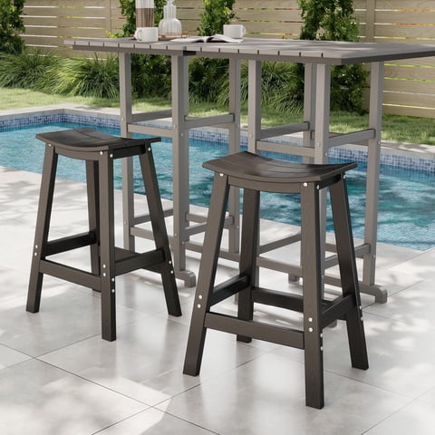 Cobiod Bar Stools Set of 2 Chairs,Saddle Bar stools with Curved Surface,Kitchen Counter Seat with Footrests,HDPE All-Weather for Patio, Garden and Kitchen–Black