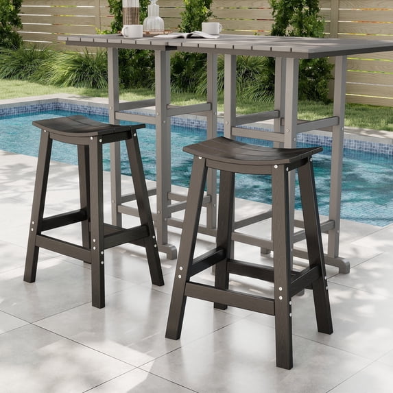 Cobiod Bar Stools Set of 2 Chairs,Saddle Bar stools with Curved Surface,Kitchen Counter Seat with Footrests,HDPE All-Weather for Patio, Garden and Kitchen–Black