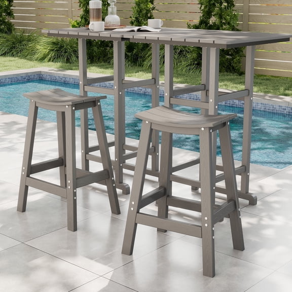 Cobiod Bar Stools Set of 2 Chairs,Saddle Bar stools with Curved Surface,Kitchen Counter Seat with Footrests,HDPE All-Weather for Patio, Garden and Kitchen–Grey