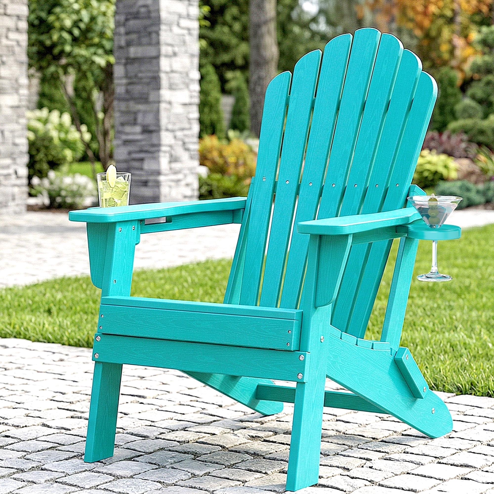 Cobiod Adirondack Chair, Foldable Lawn Chair with Dual Cup Holders, Weather Resistant High Back for Patio, Garden, Beach, Aruba