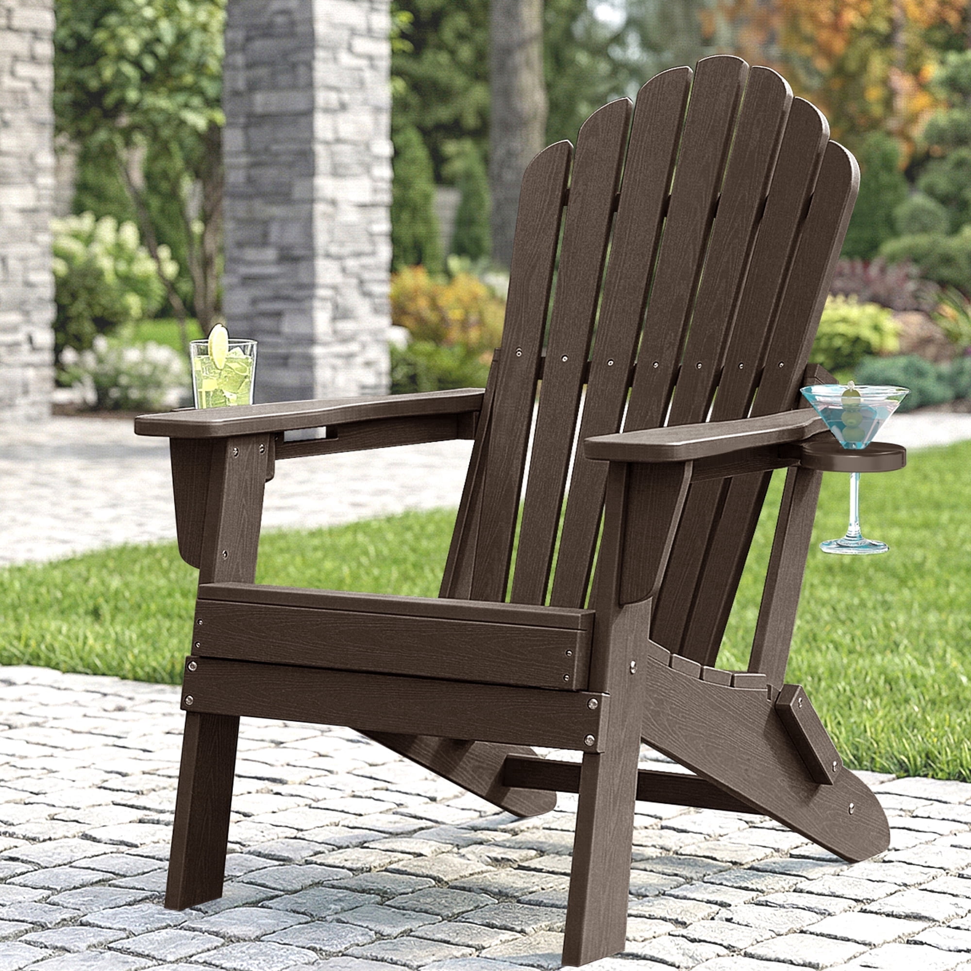 Cobiod Adirondack Chair, Foldable Lawn Chair with Dual Cup Holders, Weather Resistant High Back for Patio, Garden, Beach, Coffee