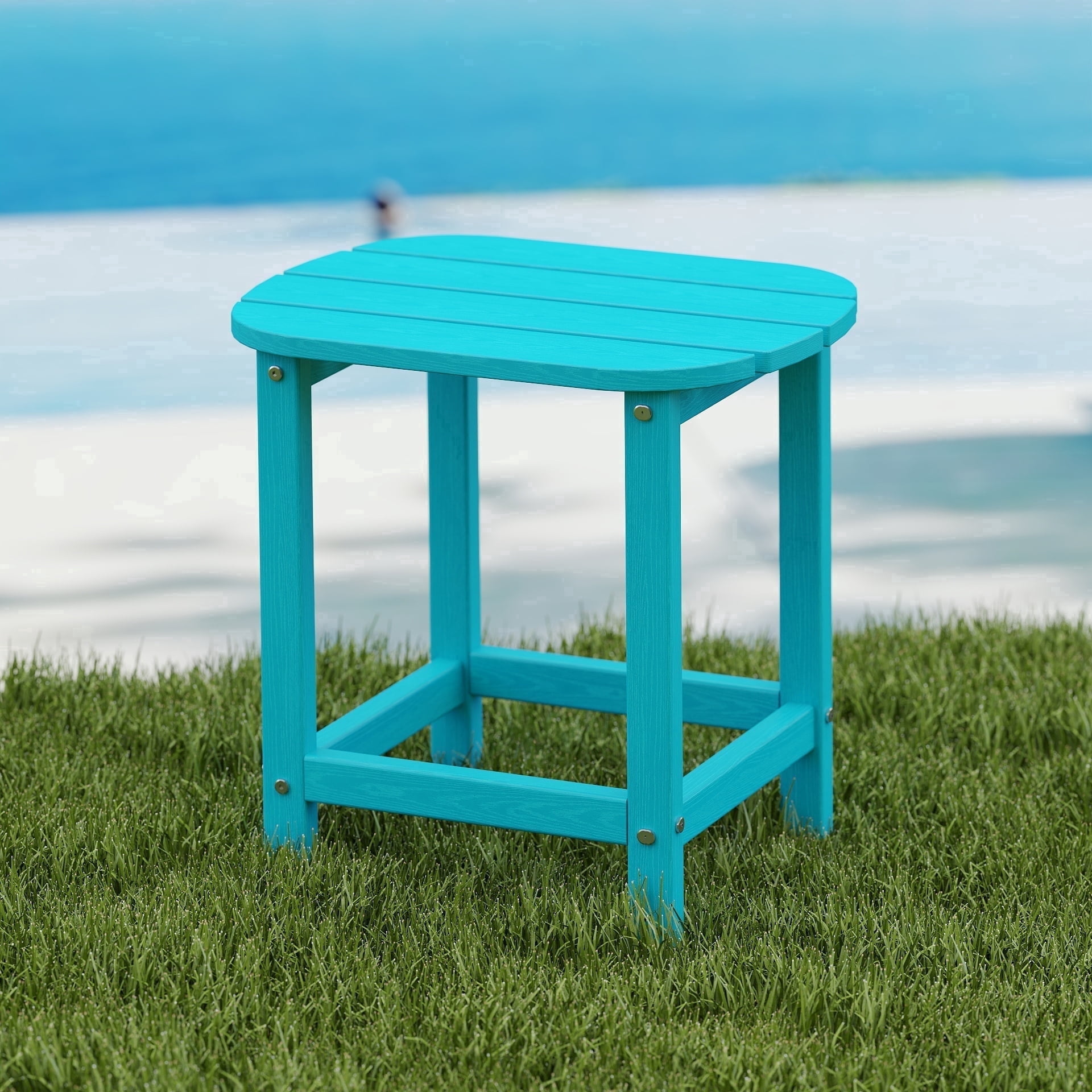 Cobiod Outdoor HDPE End Table 14.1 x 18.6 Inch，All Weather Patio End Table Single Tier for Balcony Garden Pool Fire Pit，aruba