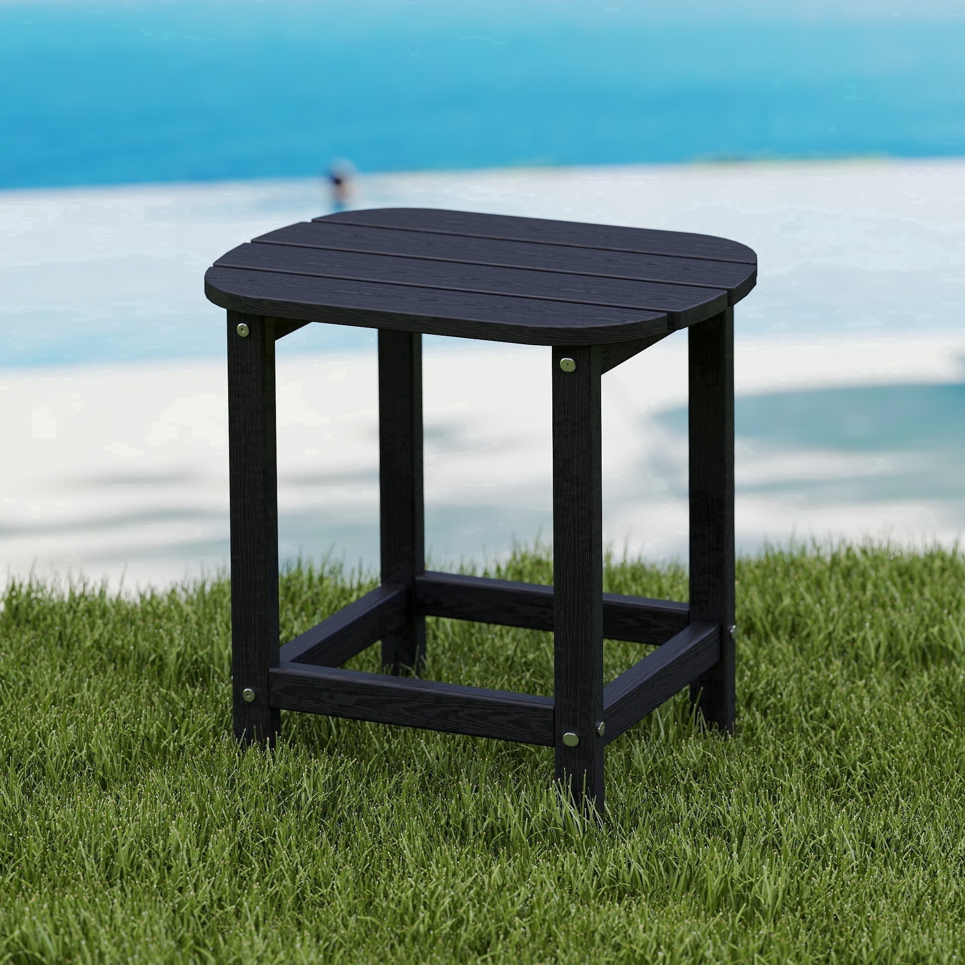 Cobiod Outdoor HDPE End Table 14.1 x 18.6 Inch，All Weather Patio End Table Single Tier for Balcony Garden Pool Fire Pit，black