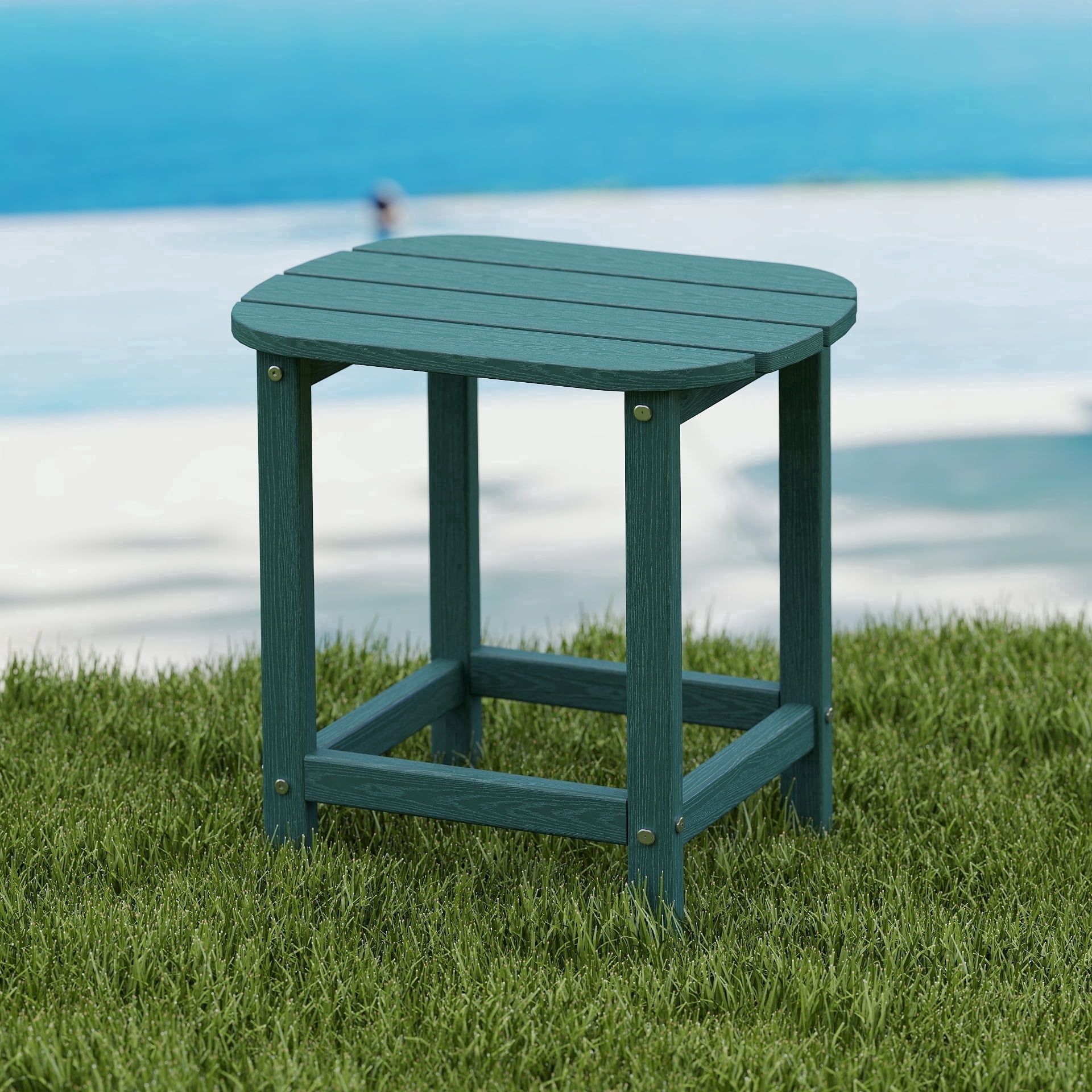 Cobiod Outdoor HDPE End Table 14.1 x 18.6 Inch，All Weather Patio End Table Single Tier for Balcony Garden Pool Fire Pit，green