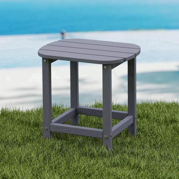 Cobiod Outdoor HDPE End Table 14.1 x 18.6 Inch，All Weather Patio End Table Single Tier for Balcony Garden Pool Fire Pit，grey