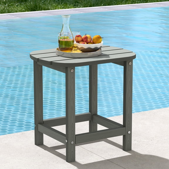 Cobiod Outdoor HDPE End Table 14.1 x 18.6 Inch,All Weather Patio End Table Single Tier for Balcony Garden Pool Fire Pit,grey