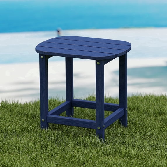 Cobiod Outdoor HDPE End Table 14.1 x 18.6 Inch,All Weather Patio End Table Single Tier for Balcony Garden Pool Fire Pit,navy