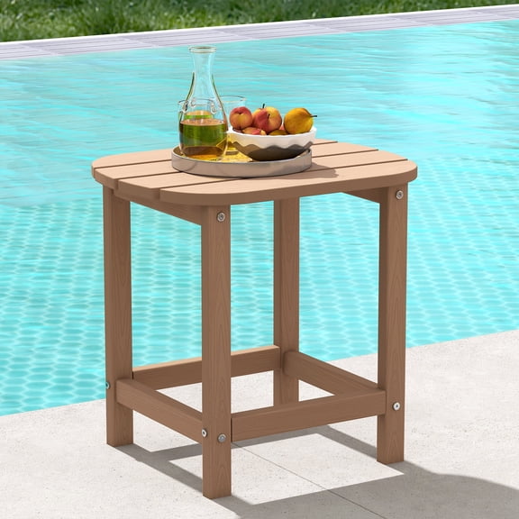 Cobiod Outdoor HDPE End Table 14.1 x 18.6 Inch,All Weather Patio End Table Single Tier for Balcony Garden Pool Fire Pit,teak
