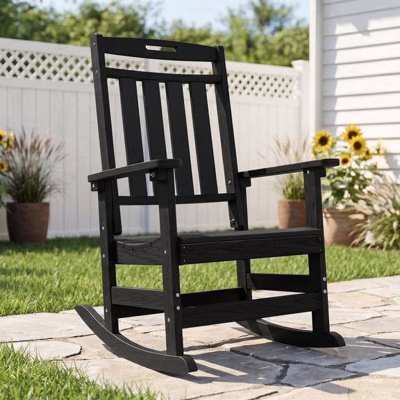 Cobiod Oversized Rocking Chair,HDPE All-Weather Outdoor Rocking Chair,Patio Rocking Chairs for Porch.Black