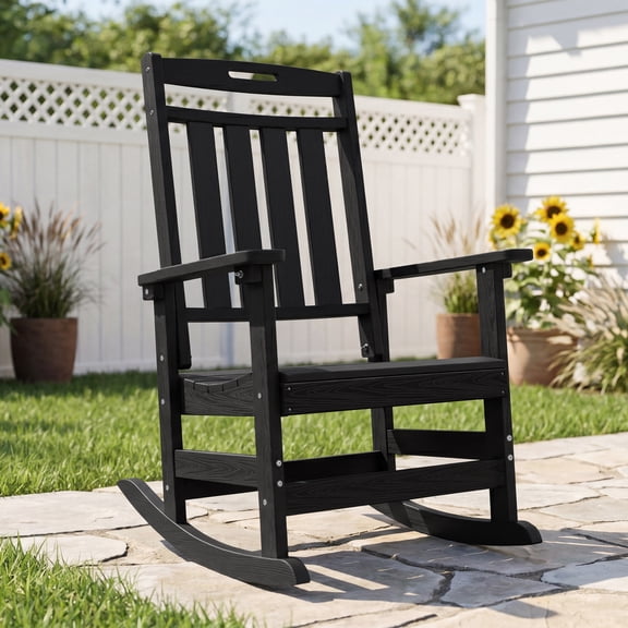 Cobiod Oversized Rocking Chair,HDPE All-Weather Outdoor Rocking Chair,Patio Rocking Chairs for Porch.Black