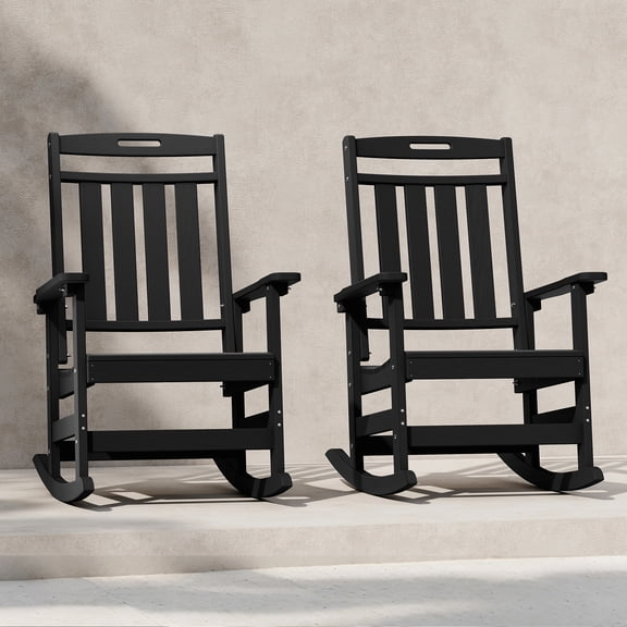 Cobiod Oversized Rocking Chair Set of 2,HDPE All-Weather Outdoor Rocking Chair,Patio Rocking Chairs for Porch.Black
