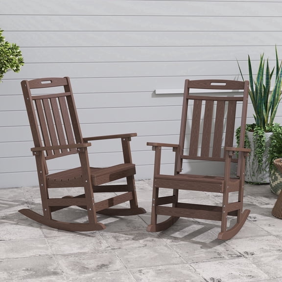 Cobiod Oversized Rocking Chair Set of 2,HDPE All-Weather Outdoor Rocking Chair,Patio Rocking Chairs for Porch.Coffee