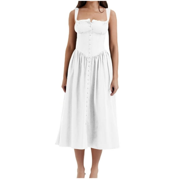 Cobkk Cocktail Dresses for Women Wedding Guest Strap Wrapped Chest Small Fragmented Flowers Solid Color Dress Long Dress Girl Maternity Dress for Photoshoot Z-1074 White L