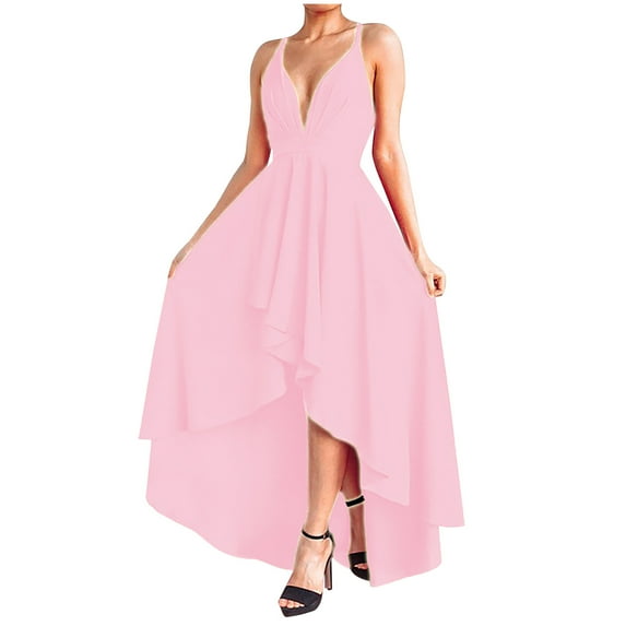 Cobkk Corset Dress Midi Clearance Fashion Women Summer Casual Solid V-Neck Camis Sleeveless Vest Long Dress Hawaiian Dresses For Women J-1132 Pink-A L
