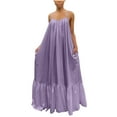 thumbnail image 1 of Cobkk Formal Dresses For Women Women Fashion Casual Solid Sleeveless Strap Dress Pocket Loose Backless Plus Size Dress Women Dresses Floral J-1199 Purple 4Xl, 1 of 6