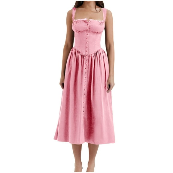 Cobkk Indian Dresses for Women Strap Wrapped Chest Small Fragmented Flowers Solid Color Dress Long Dress Girl Beach Floral Tshirt Sundress Z-1074 Pink-A S