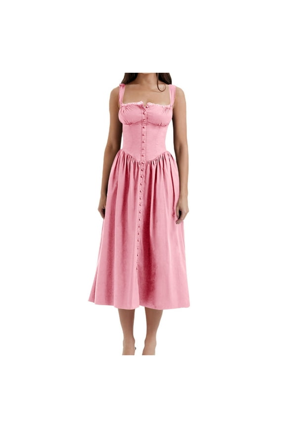 Indian Dresses for Women Strap Wrapped Chest Small Fragmented Flowers Solid Color Dress Long Dress Girl Beach Floral Tshirt Sundress Z-1074 Pink-A S