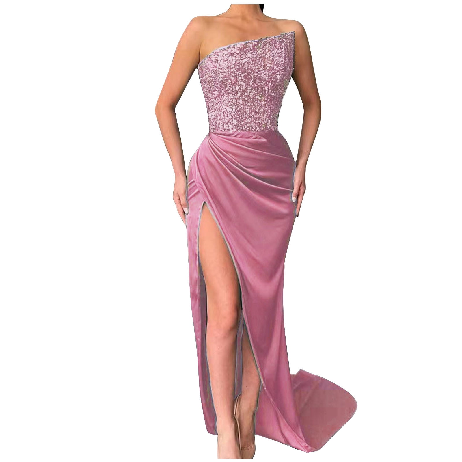 Cobkk Prom Dresses for Women 2024 Clearance Women Fashion Summer Hemline Satin Finish V Neck