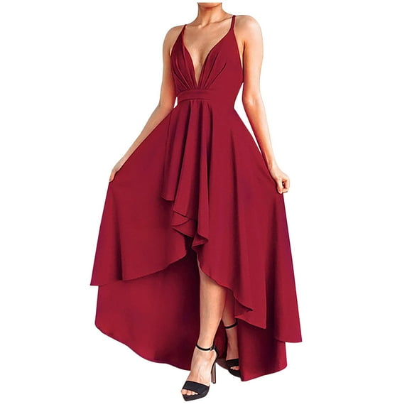 Cobkk Summer Dresses Fashion Women Summer Casual Solid V-Neck Camis Sleeveless Vest Long Dress Prom Dresses J-1132 Wine 2Xl