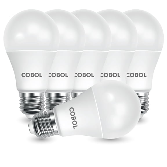 Cobol A19 LED Light Bulb/ 60W Equivalent/ 9W/ 830 Lumens/ 4000K Cool White/ 90+ CRI/ Standard Medium E26 Base/ 120V/ Non-dimmable/ 15,000 Hour Lifetime/ 6-Pack