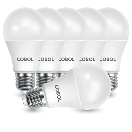 Cobol A19 LED Light Bulb/ 60W Equivalent/ 9W/ 830 Lumens/ 5000K Daylight/ 90+ CRI/ Standard Medium E26 Base/ 120V/ Non-dimmable/ 15,000 Hour Lifetime/ 6-Pack