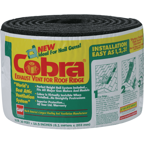 Cobra 20 Ft. Rolled Ridge Vent - Single Pack Residential Use, Standard Application