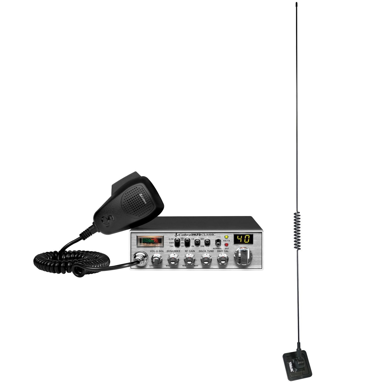 Cobra 29 LTD Classic CB Radio (Instant Channel 9) & TRAM 1198 Glass Mount CB with Weather-Band Mobile Antenna - image 1 of 2
