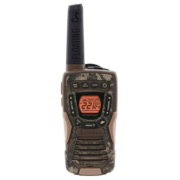 Cobra ACXT1035R FLT CAMO Waterproof Walkie Talkies for Adults - Rechargeable, Floats, 22 Channels, Long Range 37-Mile Two-Way Radio Set (2-Pack)