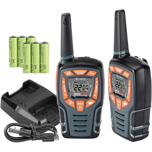 Cobra ACXT545 Weather-Resistant Walkie Talkies for Adults - Rechargeable, 22 Channels, Long Range 28-Mile Two-Way Radio Set (2-Pack)
