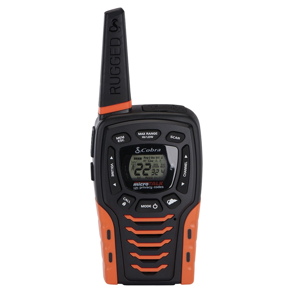 Cobra ACXT645 Waterproof Walkie Talkies - Rechargeable, 22 Channels, Long Range 35-Mile Two-Way Radio Set, Black and Orange (2-Pack)