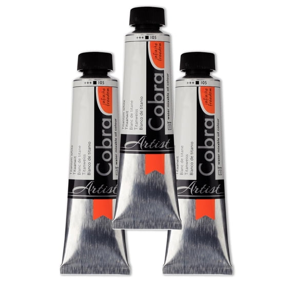 Cobra Artist Water Mixable Oil Colour - Titanium White 40ml Tube - 3 Pack