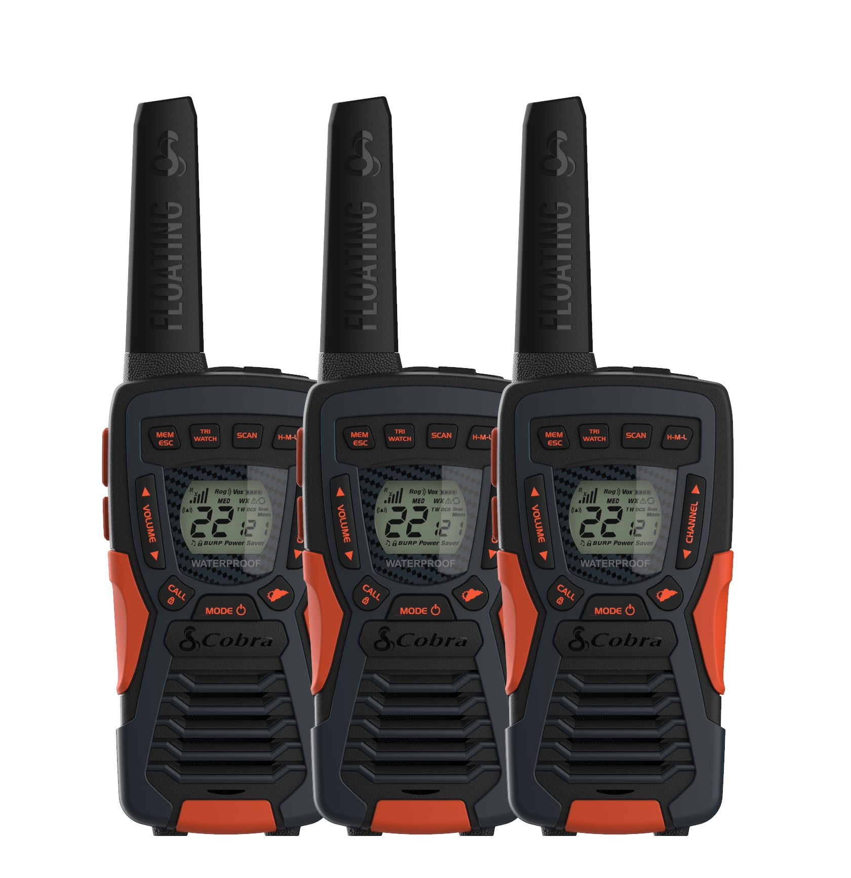 Cobra CXT1095 3PH Emergency Two-Way Radios (3-Pack) IP67 Certified Waterproof  Walkie Talkies, up to 40 Mile Range  22 Channels and NOAA Weather Channels 