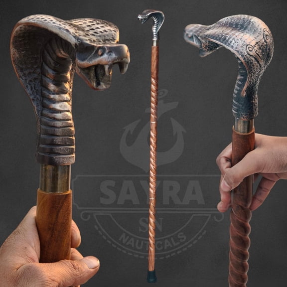 Cobra Carved Walking Cane, Foldable Wooden Walking Stick, Handmade Snake Head Gentleman Cane, Vintage Collector Staff, Decorative Wooden Cane, Unique Gift for Him