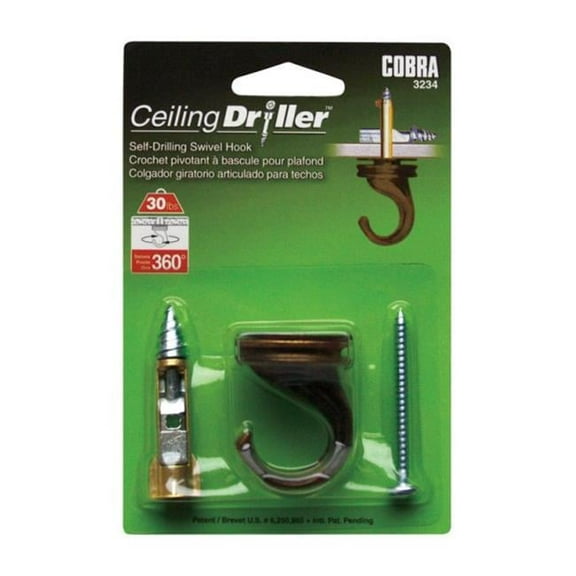 Cobra Ceiling Driller 5-1/2 in. L Antique Steel Self-Drilling Ceiling Hook 30 lb. cap. 1 pk