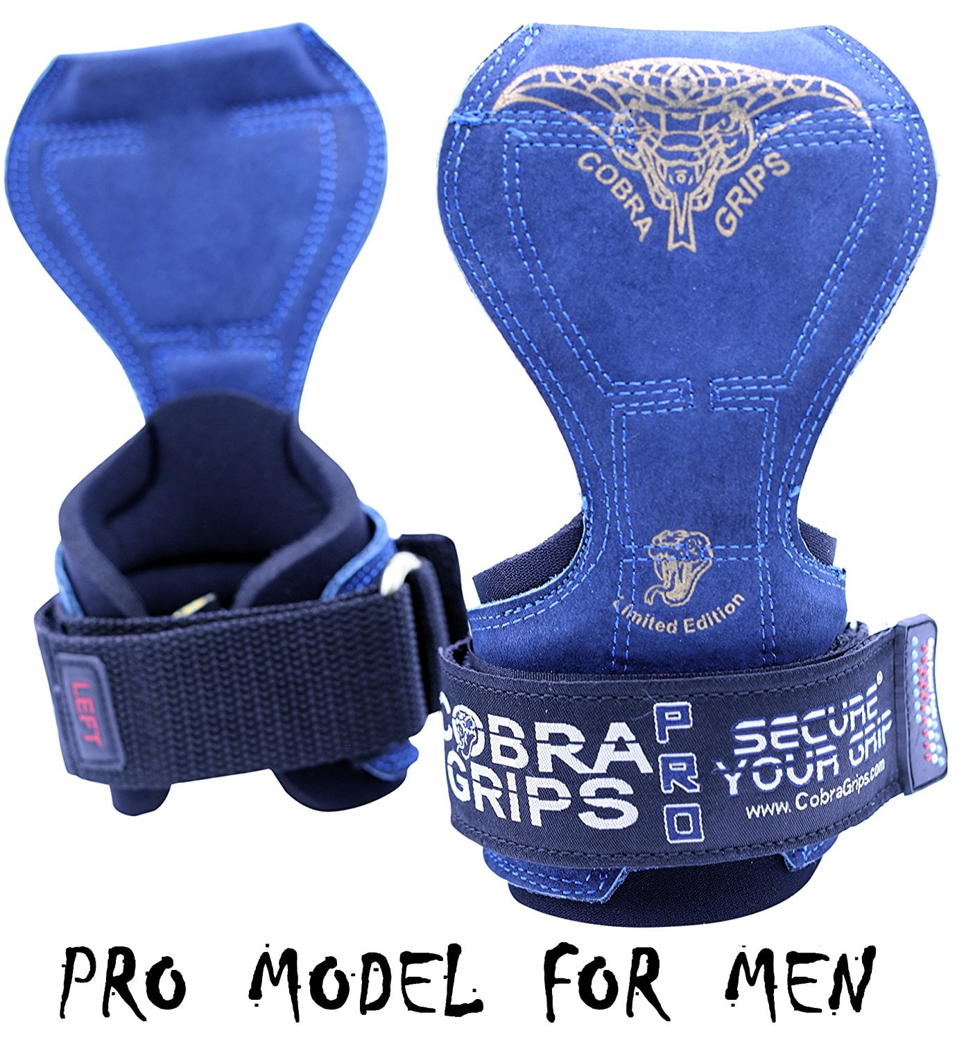 Cobra Grips PRO Black Rubber Weight Lifting Grips - Heavy Straps, Reversible Gloves