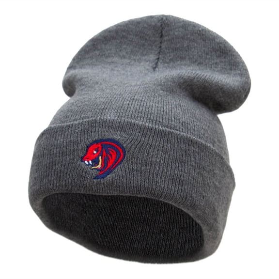 Cobra Head Embroidered 12 Inch Long Knitted Beanie - Dk Grey OSFM