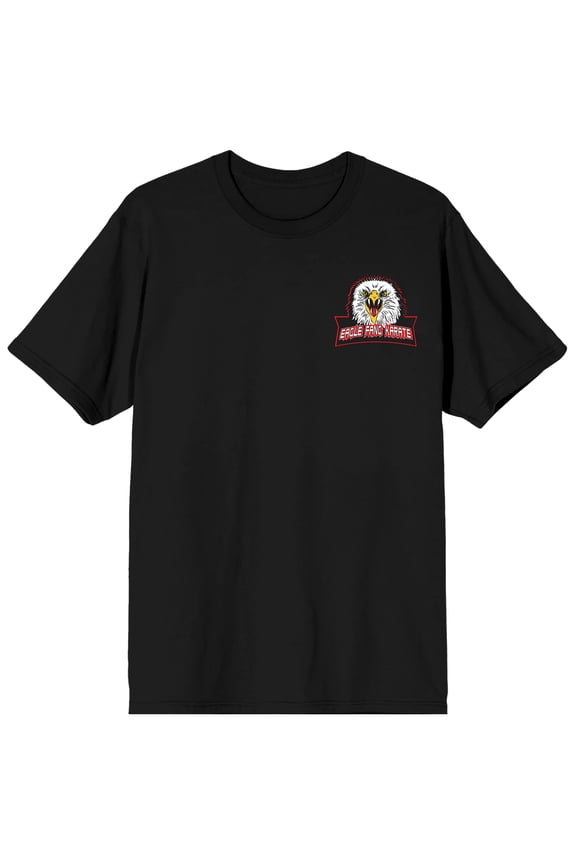 Cobra Kai 3 Eagle Fang Karate Pocket Logo Crew Neck Short Sleeve Men's Black T-shirt-XL