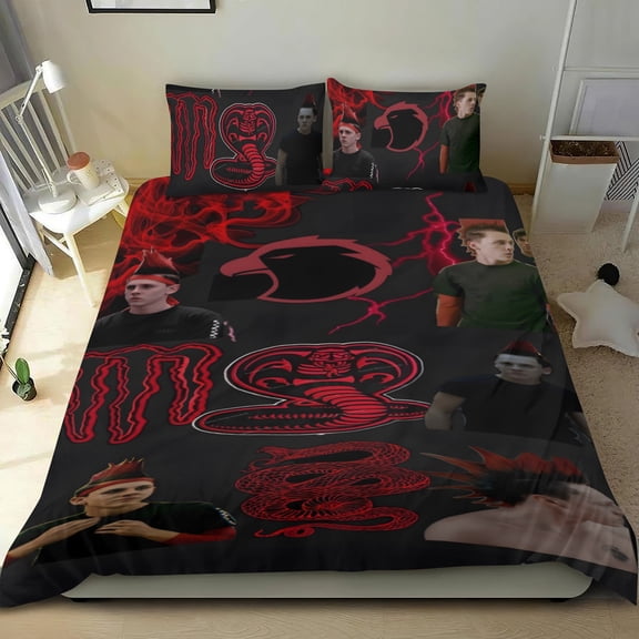 Cobra Kai 3-piece cotton bed sheet set, cozy & skin-friendly, with a unique design, quick-dry fabric, ideal for home decor gifts, 53x79 in (135*200 cm).