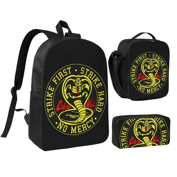 Cobra Kai Backpack 3 Piece Set Bookbag with Lunch Box Pencil Case Travel Daypack, 3D Printed Lightweight High-capacity Schoolbag Fashion Bento Backpack