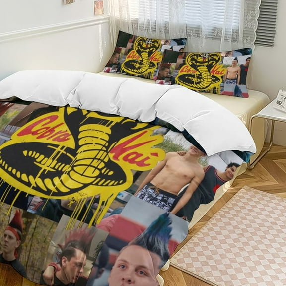 Cobra Kai Bedding Set Novelty Pattern Soft Microfiber Comforter Set 3 Pieces 1 Duvet Cover 2 Pillow Shams Twin-86"x70"