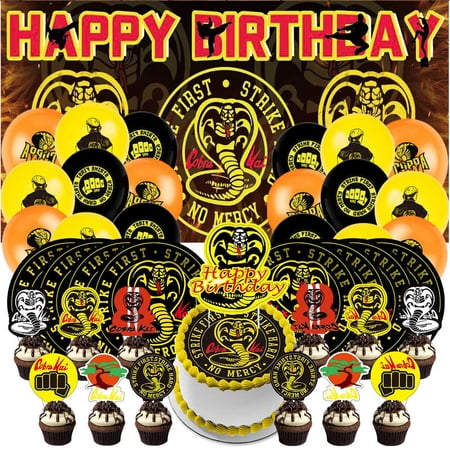 Cobra Kai Birthday Party Supplies Balloons Plates Decoration Cake Topper Decor Tableware Banner Backdrop