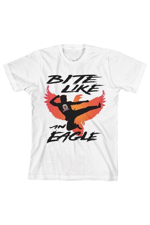 Cobra Kai Bite Like An Eagle Boy's White T-Shirt-XL