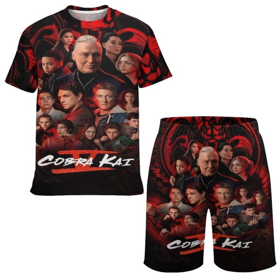 Cobra Kai Boys Girls Short Sleeve Mesh T-Shirt And Shorts Outfit Set Summer Clothes Set for Kids