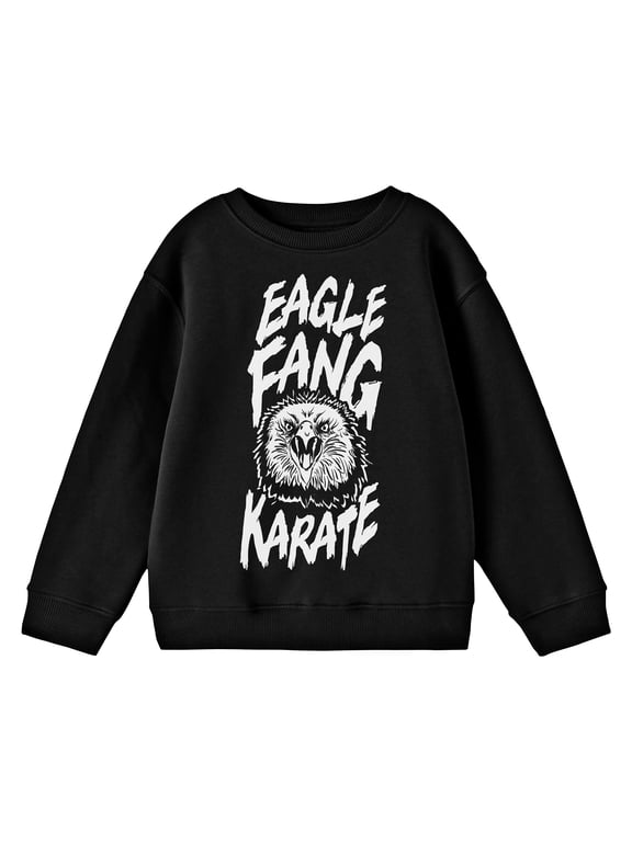 Cobra Kai Eagle Fang Karate Graphic Crew Neck Long Sleeve Youth Black Sweatshirt-Large