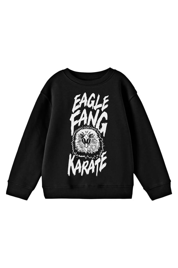 Cobra Kai Eagle Fang Karate Graphic Crew Neck Long Sleeve Youth Black Sweatshirt-Large