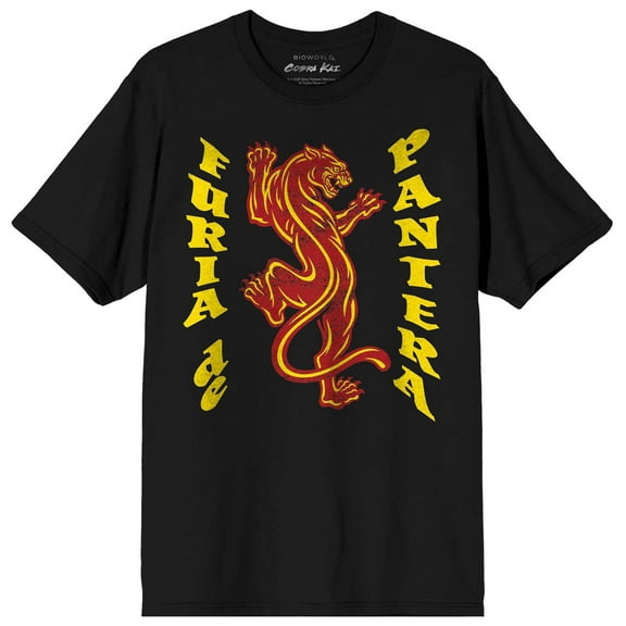 Cobra Kai Furia De Pantera Adult Black Crew Neck Short Sleeve T-shirt
-XL