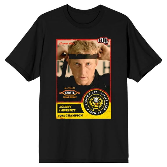 Cobra Kai Johnny Lawrence 1984 Champion Crew Neck Short Sleeve Men's Black T-shirt-XS