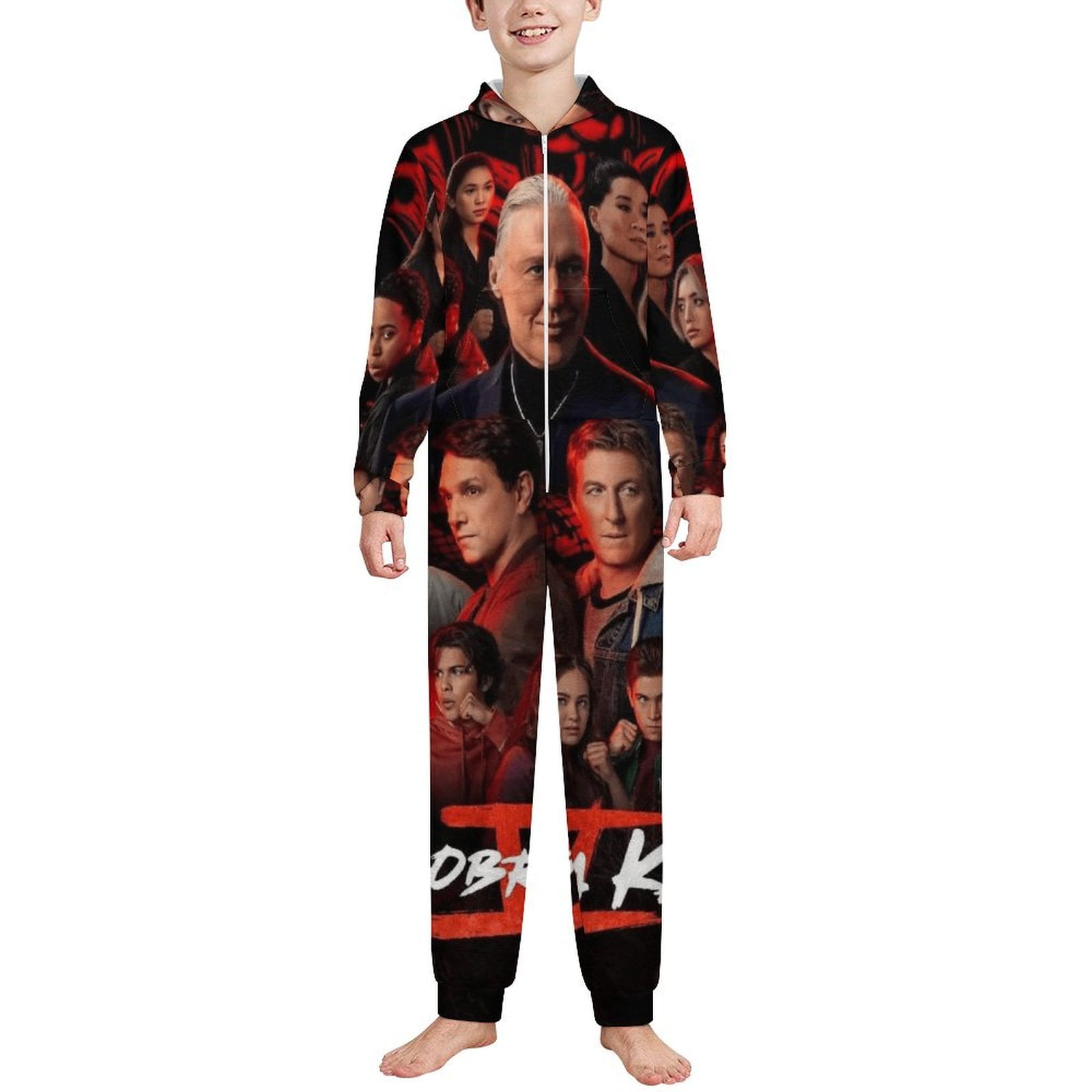 Cobra Kai Kids Pajamas One Piece Hooded Union Suit Onesie PJs Sleepwear ...